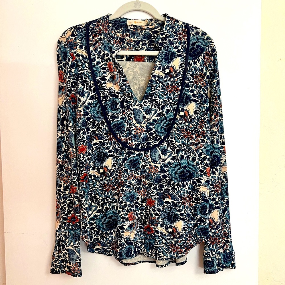 Tory Burch long sleeve vneck shirt size m medium
